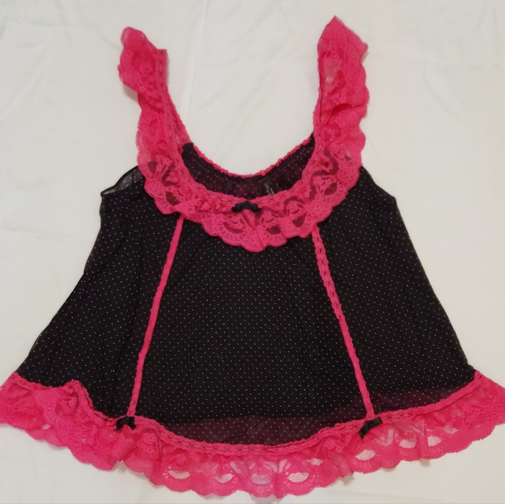 Victoria's Sectete Sexy Little Things Pink & Black Polka Dot Baby Doll M